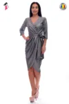 Rochie de seara cu falduri in laterale din material de culoare metalica