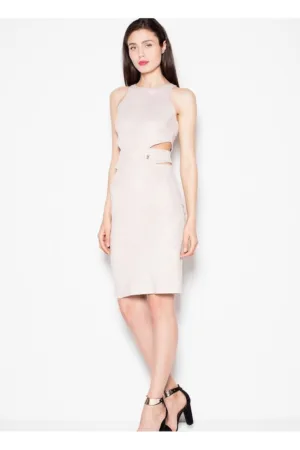 Rochie de seara - decupaje talie - piele de caprioara - bej