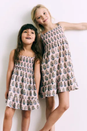 Rochie de seara din bumbac cu model floral - Roz prafuit -