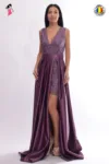 Rochie de seara din tafta lila cu broderie in partea superioara