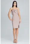 Rochie de seara  eleganta - fara bretele - bej - cu fundita - poliester