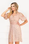 Rochie de seara eleganta in clos InPuff cu paiete aurii si maneca gogosar