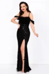 Rochie de seara eleganta neagra Casiana decorata cu margele si fulgi