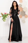 Rochie de seara eleganta neagra Ofelia cu flori 3D