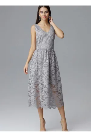 Rochie de seara - gri - din material elegant -