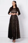 Rochie de seara lunga Francesca cu model floral din catifea si dublura bej