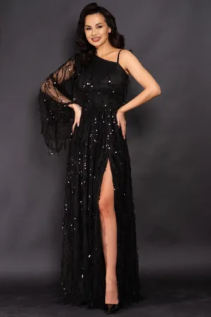 Rochie de seara lunga Raquel cu franjuri din paiete