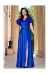 Rochie de seara lunga albastra Carmen cu maneci fluture
