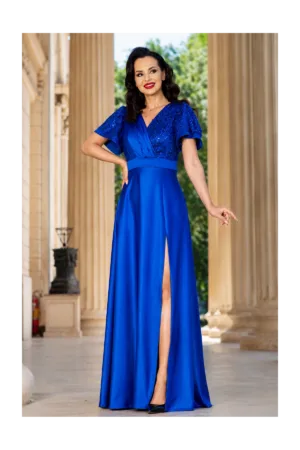 Rochie de seara lunga albastra Carmen cu maneci fluture