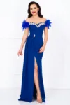 Rochie de seara lunga albastra tip sirena Alissa cu fulgi si trena