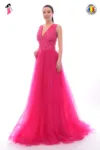 Rochie de seara lunga de tulle ciclam