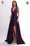 Rochie de seara lunga din tafta cu crapatura pe picior