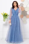 Rochie de seara lunga eleganta bleu Esmeralda cu glitter