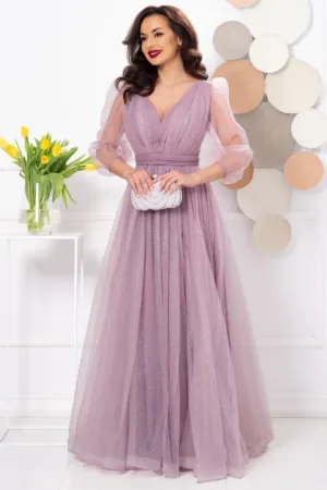 Rochie de seara lunga eleganta rose Esmeralda cu glitter