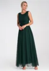 Rochie de seara maxi -  fara maneci - plasa - verde -