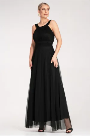 Rochie de seara maxi - neagra - din poliester si elastan -