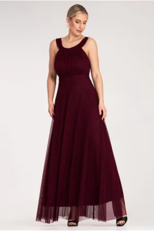Rochie de seara maxi - rosu - poliester-elastan -