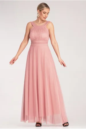 Rochie de seara - maxi - roz - poliester -