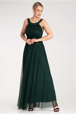 Rochie de seara maxi - verde - poliester -