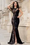 Rochie de seara neagra Loretta tip sirena cu broderie pretioasa