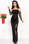 Rochie de seara neagra Mabel cu insertii din dantela premium