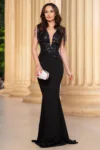 Rochie de seara neagra tip sirena Carola decorata cu paiete