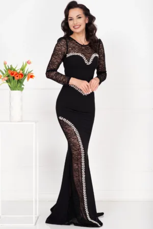Rochie de seara neagra tip sirena Celesta cu maneci din dantela