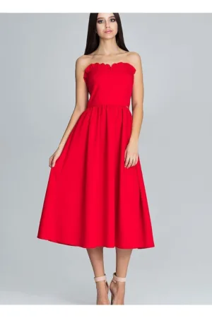 Rochie de seara rosie - cu corset si volane - din poliester si viscoza