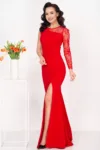 Rochie de seara rosie eleganta Jessie cu maneca din dantela
