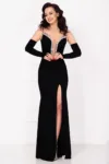 Rochie de seara tip sirena neagra Despina cu maneci detasabile