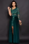 Rochie de seara verde Amandine cu fusta din catifea si bust din flori 3D