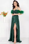 Rochie de seara verde Valeria din tafta cu paiete si fulgi