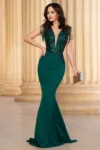 Rochie de seara verde tip sirena Carola decorata cu paiete