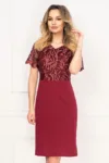 Rochie de soacra bordo Ella conica cu broderie aplicata By InPuff