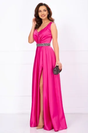 Rochie de soacra lunga Camila din tafta fucsia
