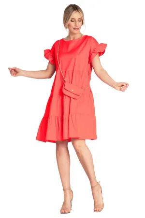 Rochie de vara - M1182 - volane - rosu - bumbac/elastan -
