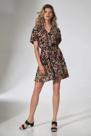Rochie de vara - M739 - florala - maneca scurta - poliester - multicolor