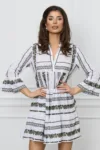 Rochie de vara alba cu broderie kaki