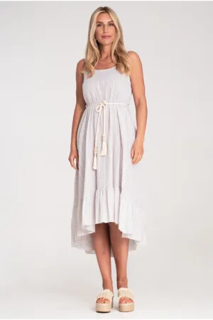 Rochie de vara - cu dungi - bretele subtiri - bej - material universal -