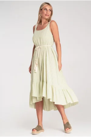 Rochie de vara - cu dungi - bretele subtiri - verde - material usor -