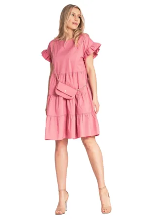 Rochie de vara - cu volane - roz - bumbac/elastan -