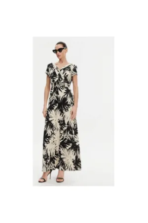 Rochie de vara dama  251-RAROS - Poliester/Elastan - Bej/Negru