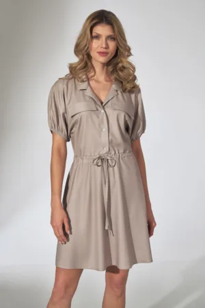 Rochie de vara - descheiata - bej - maneca scurta - viscoza