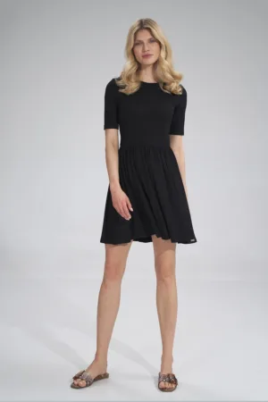 Rochie de vara model M751 - neagra - maneca scurta - viscoza -