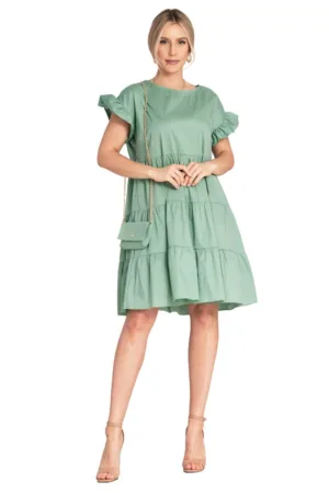 Rochie de vara - verde - bumbac - volane -