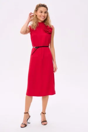 Rochie de viscoza cu aplicatie florala 3D Rosali