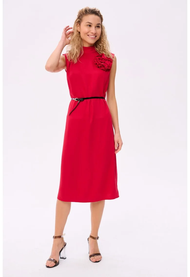 Rochie de viscoza cu aplicatie florala 3D Rosali