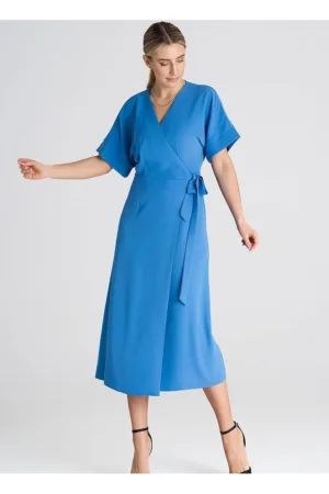 Rochie de zi casual - albastru - poliester - material confortabil