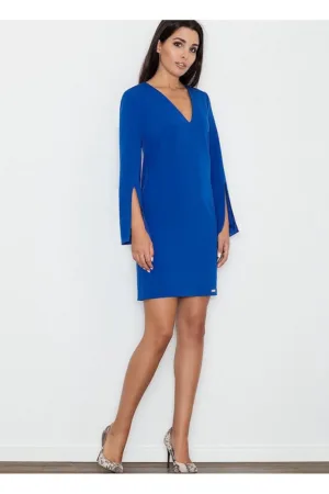 Rochie de zi casual - albastru poliester viscoza