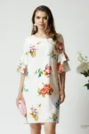 Rochie de zi din viscoza alba cu imprimeuri florale colorate
